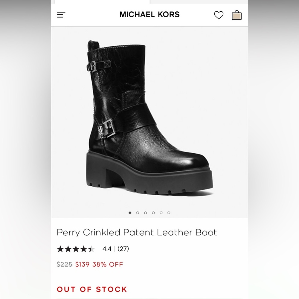 NEW IN BOX Michael Kors Perry Crinkled Patent Leather Boot Size 5.5 Black